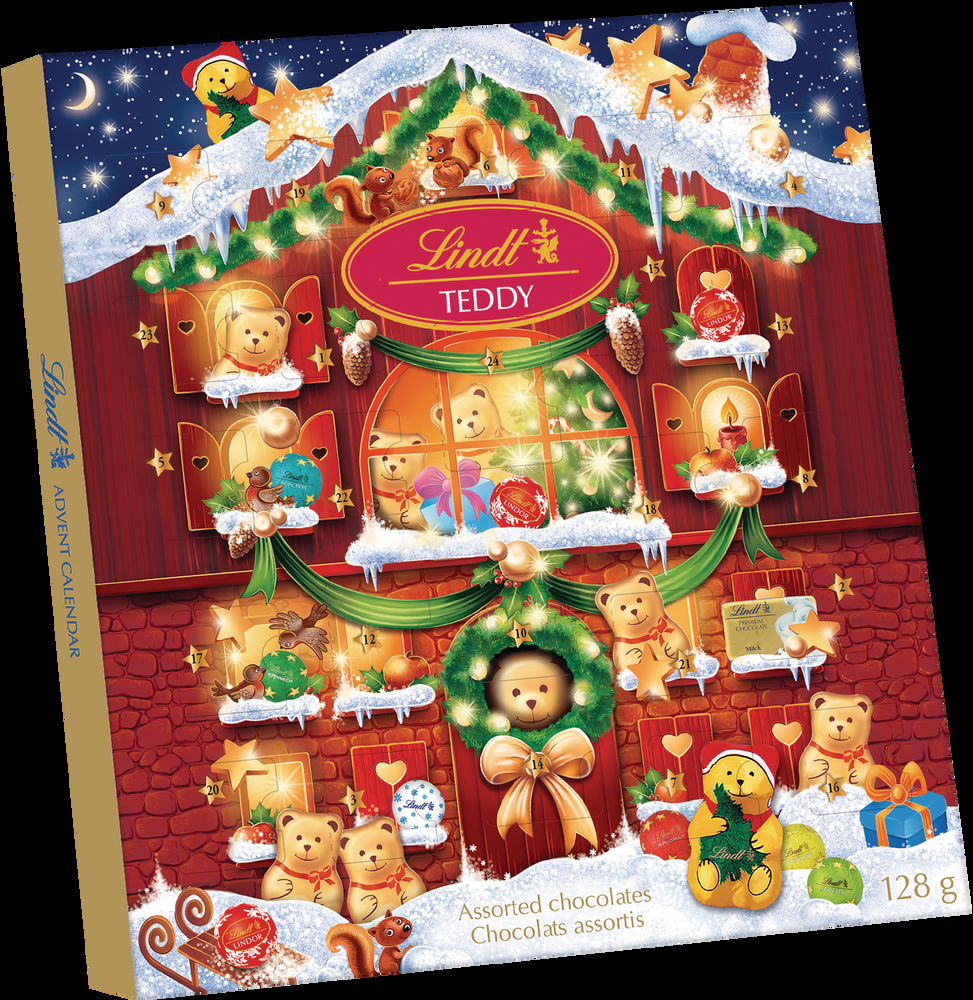Lindt Teddy Bear Assorted Chocolate Holiday Advent Calendar, 128-g