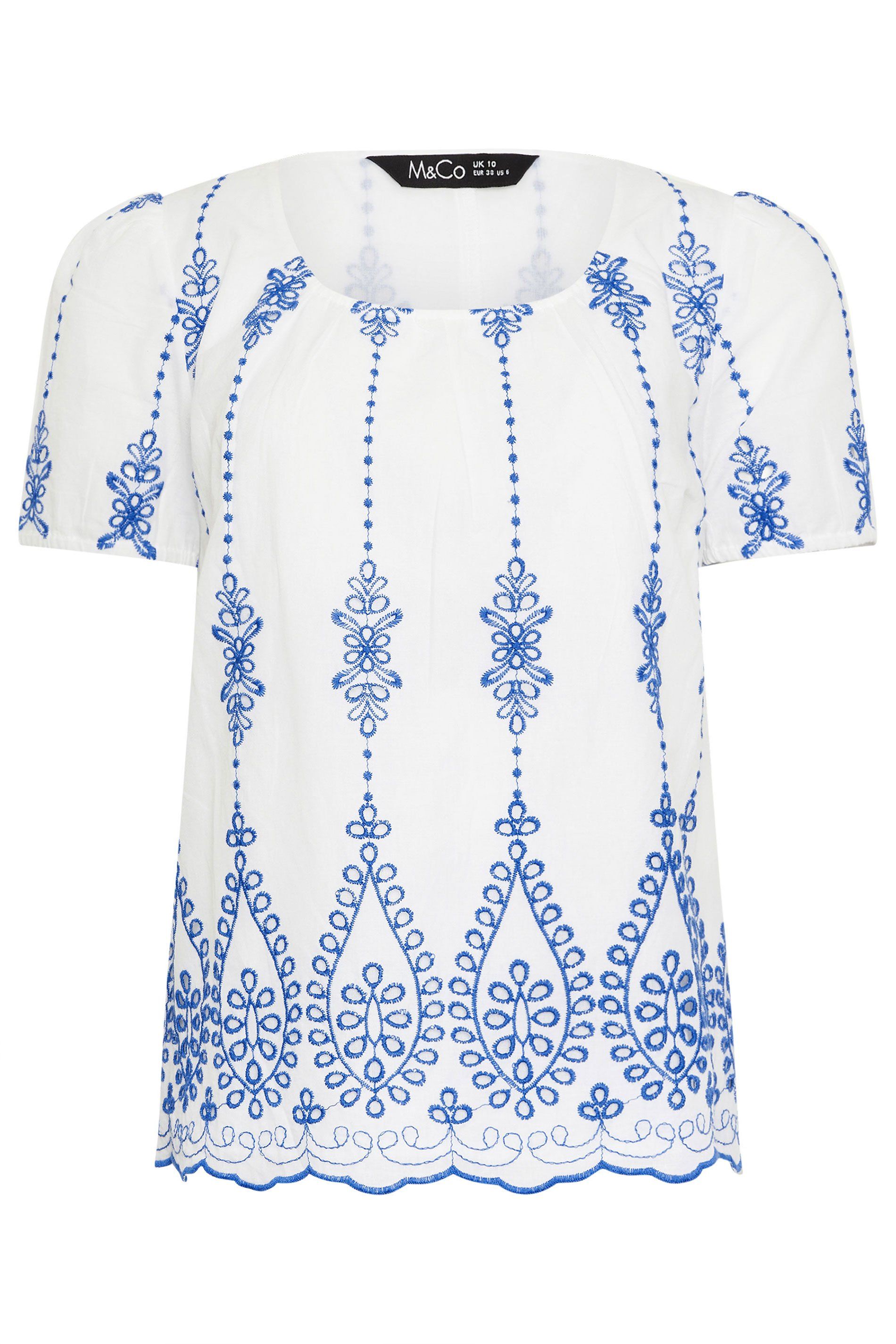 M&Co Floral Embroidered Cotton Short Sleeve Top