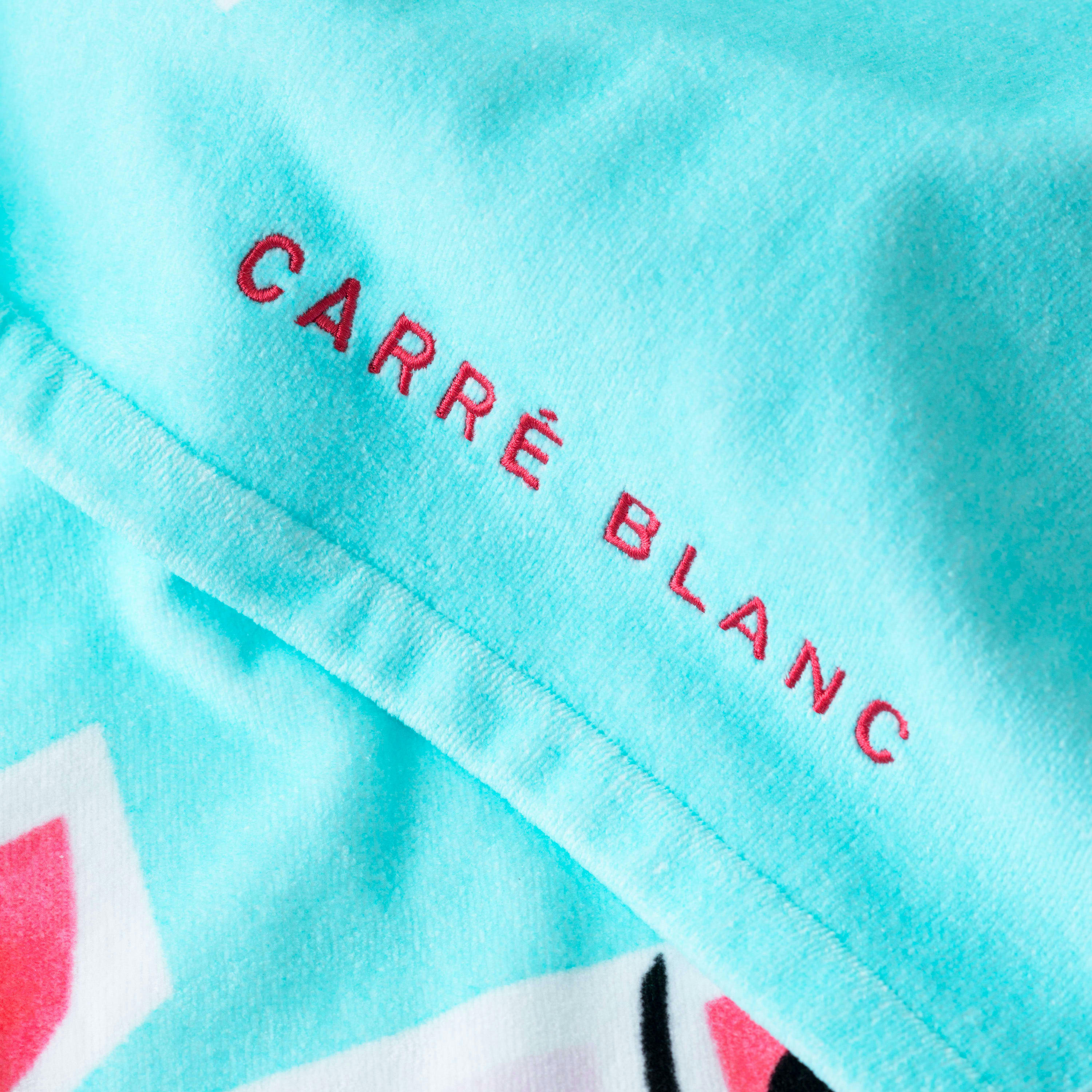 GIGY - Drap de plage coton brodé imprimé bleu 90 x 160 cm