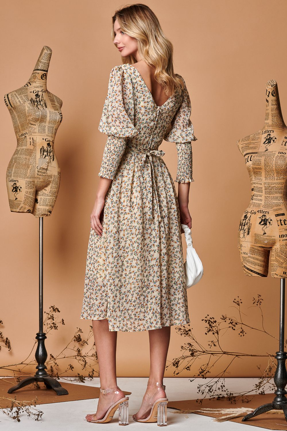 Jolie Moi Chiffon Maxi Dress with Shirred Cuffs