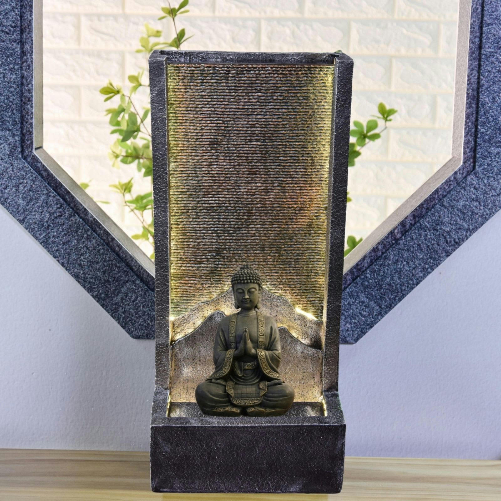 ALPES-BOUDDHA - Grande Fontaine de Jardin avec Statuette en résine - H100