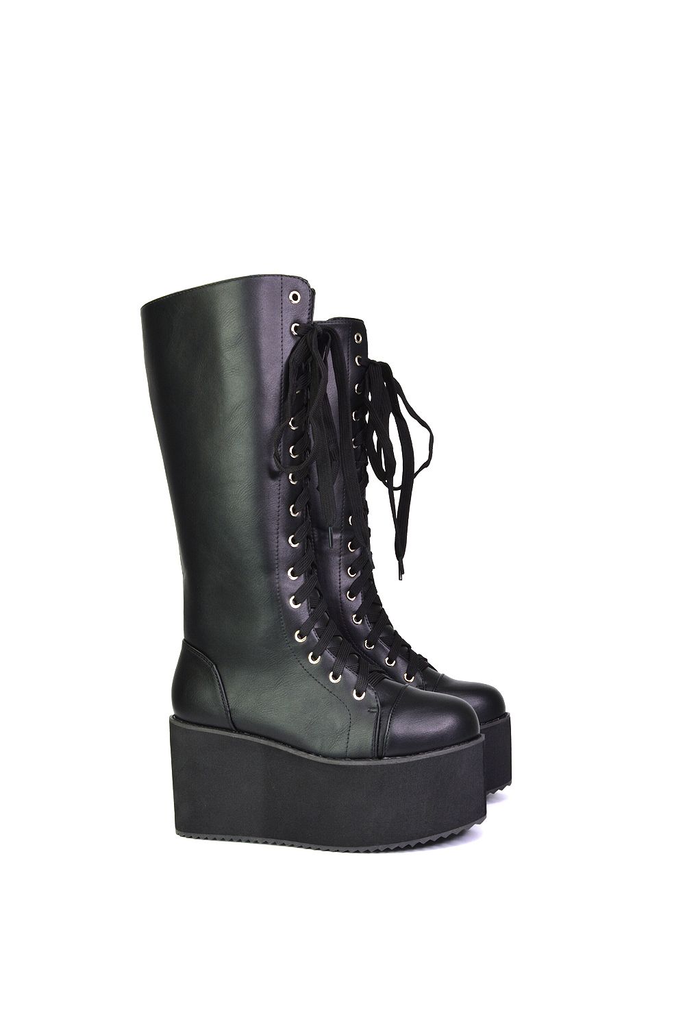XY London Liz' High Flatform Lace Up Biker Calf Boots