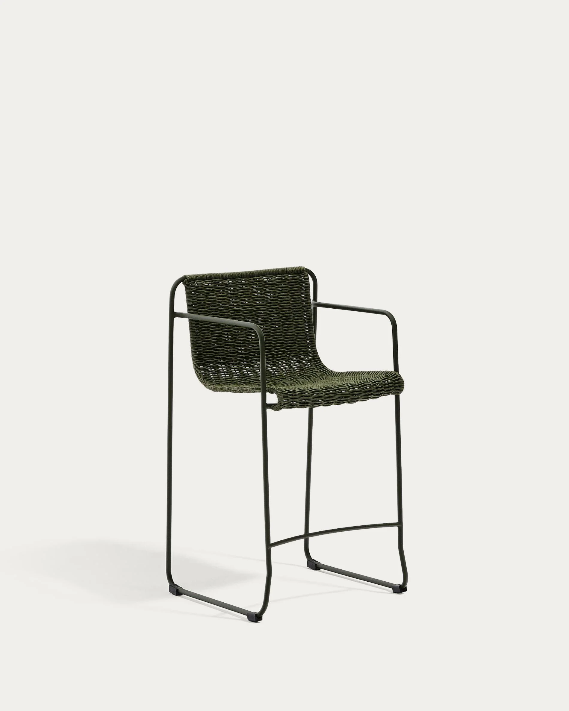 Maurina stool in green galvanised steel and green rope cord 64,5cm
