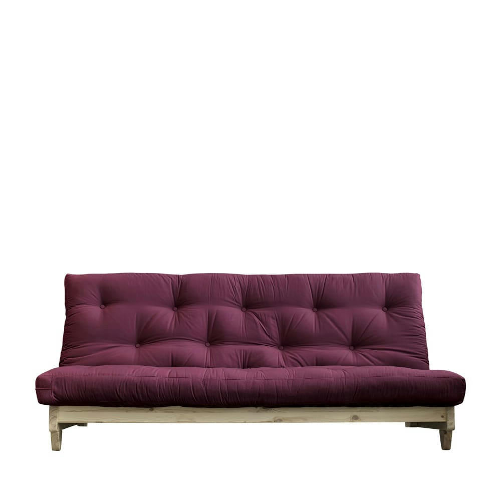 FRESH - Canapé convertible en bois naturel et tissu bordeaux 2 places