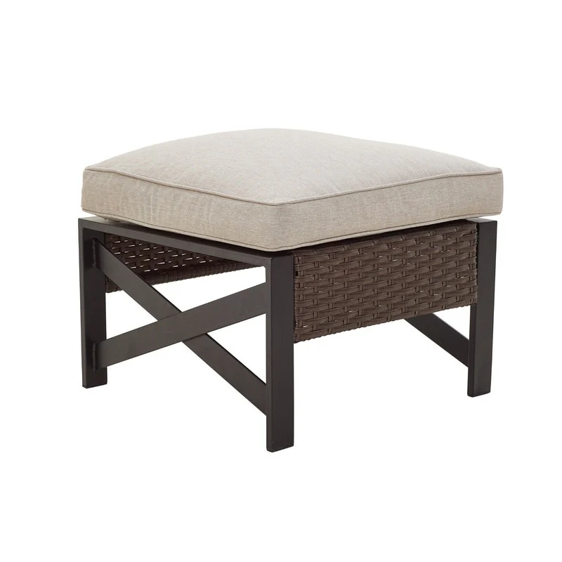 Patio Festival Outdoor Wicker Metal X-Arm Collection Ottoman with Cushion