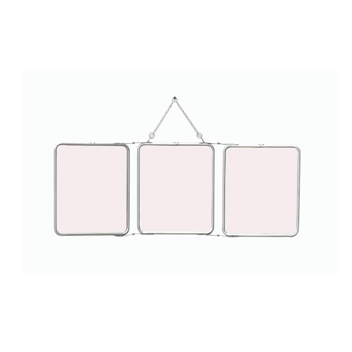 CHAUMONT - Miroir barbier 3 faces laiton argenté avec chaîne 78 x 30,5 cm