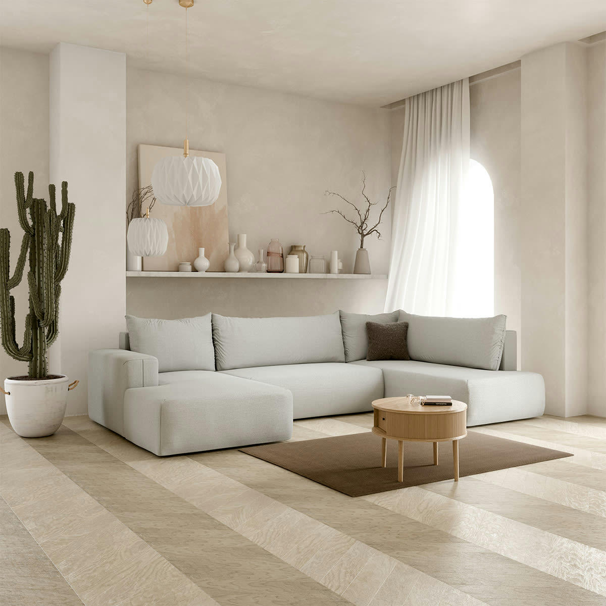 - Canapé panoramique 5 places convertible coffre gris