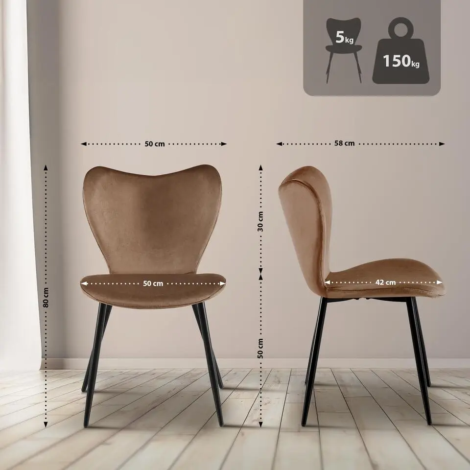 CLP Eetkamerstoel Maika zwart Frame - Fluweel - bruin