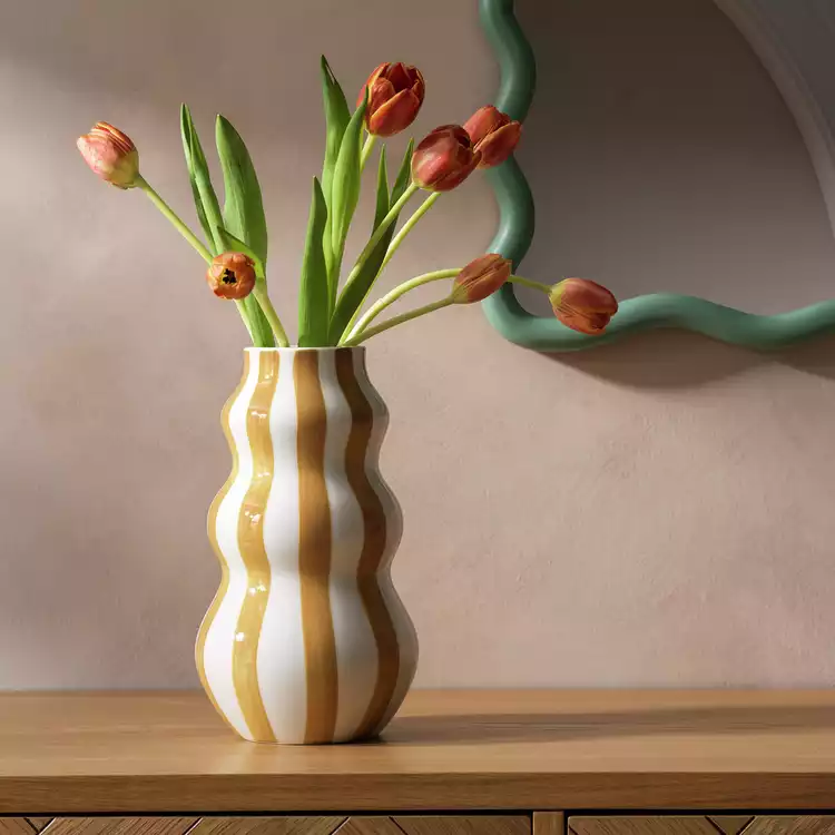 Habitat Hand Painted Stripe Vase - Mustard