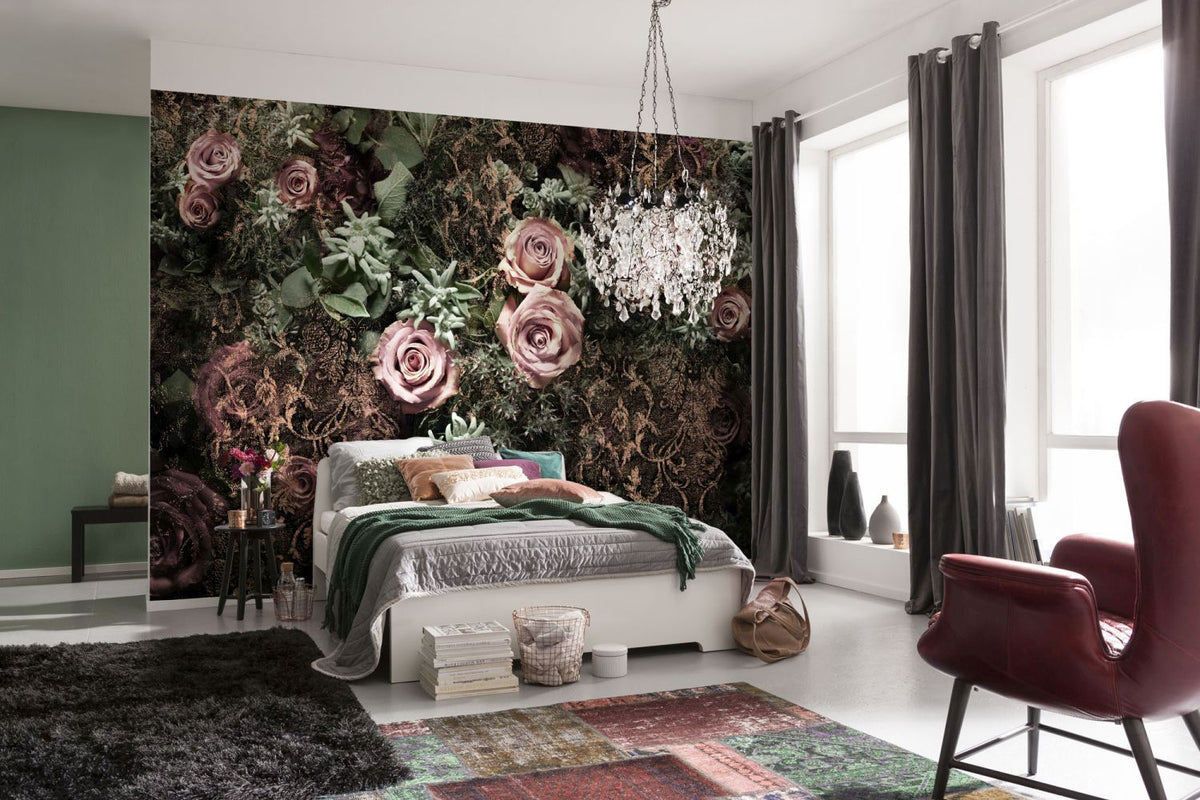 Sanders & Sanders fotobehang bloemen roze en groen - 368 x 254 cm - 612134