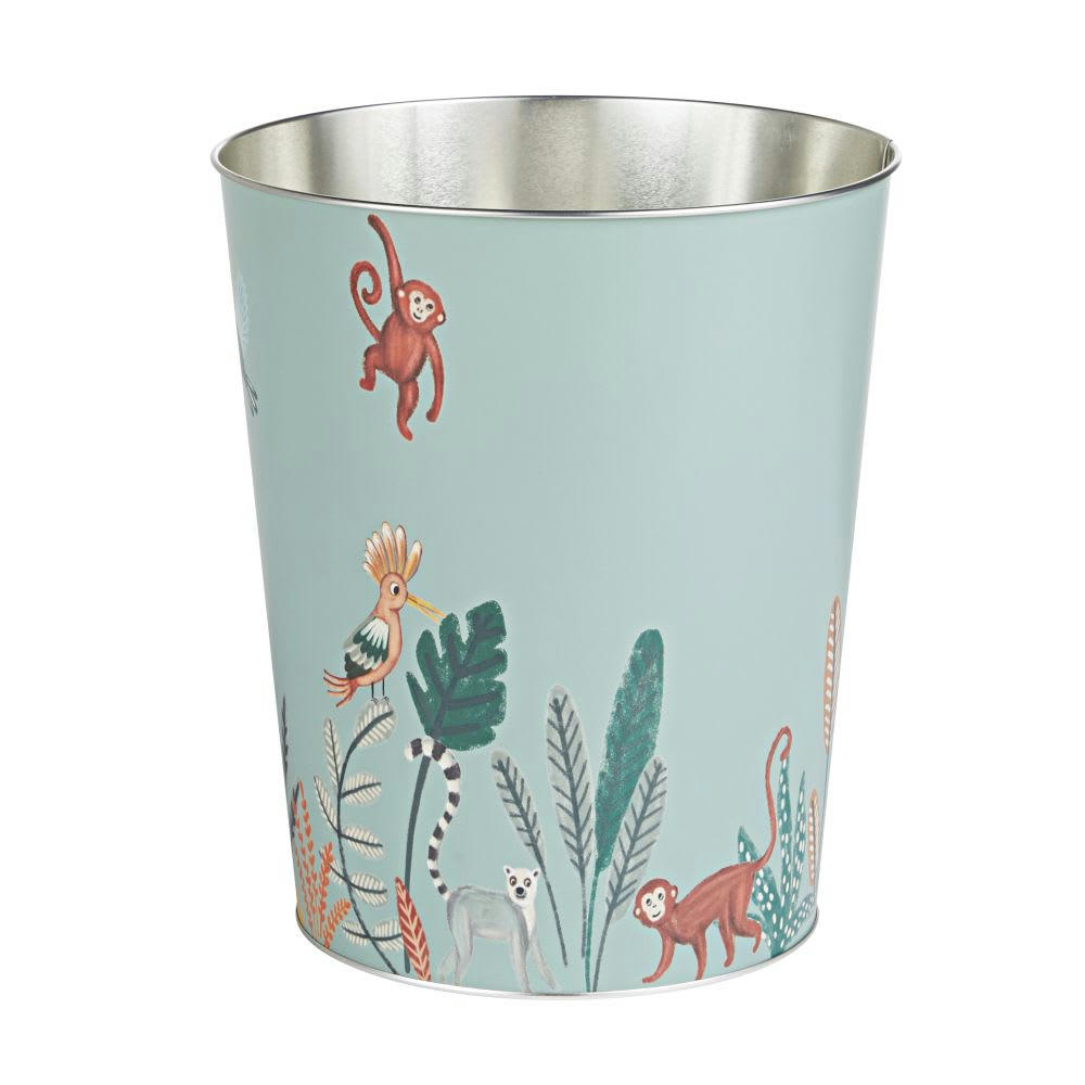 - Corbeille en métal imprimé jungle bleu vert et terracotta