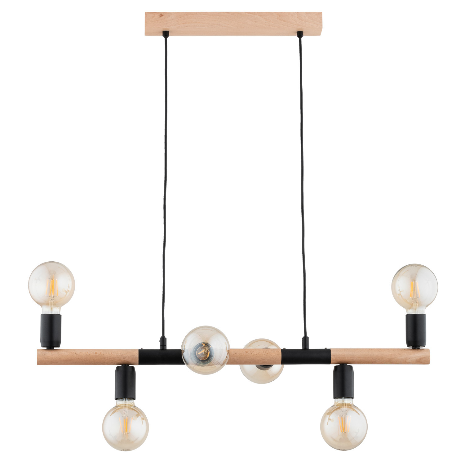Lampa wisząca jasne drewno-czarna LIDO 6xE27x15W wym: 80x18x80 cm Alfa