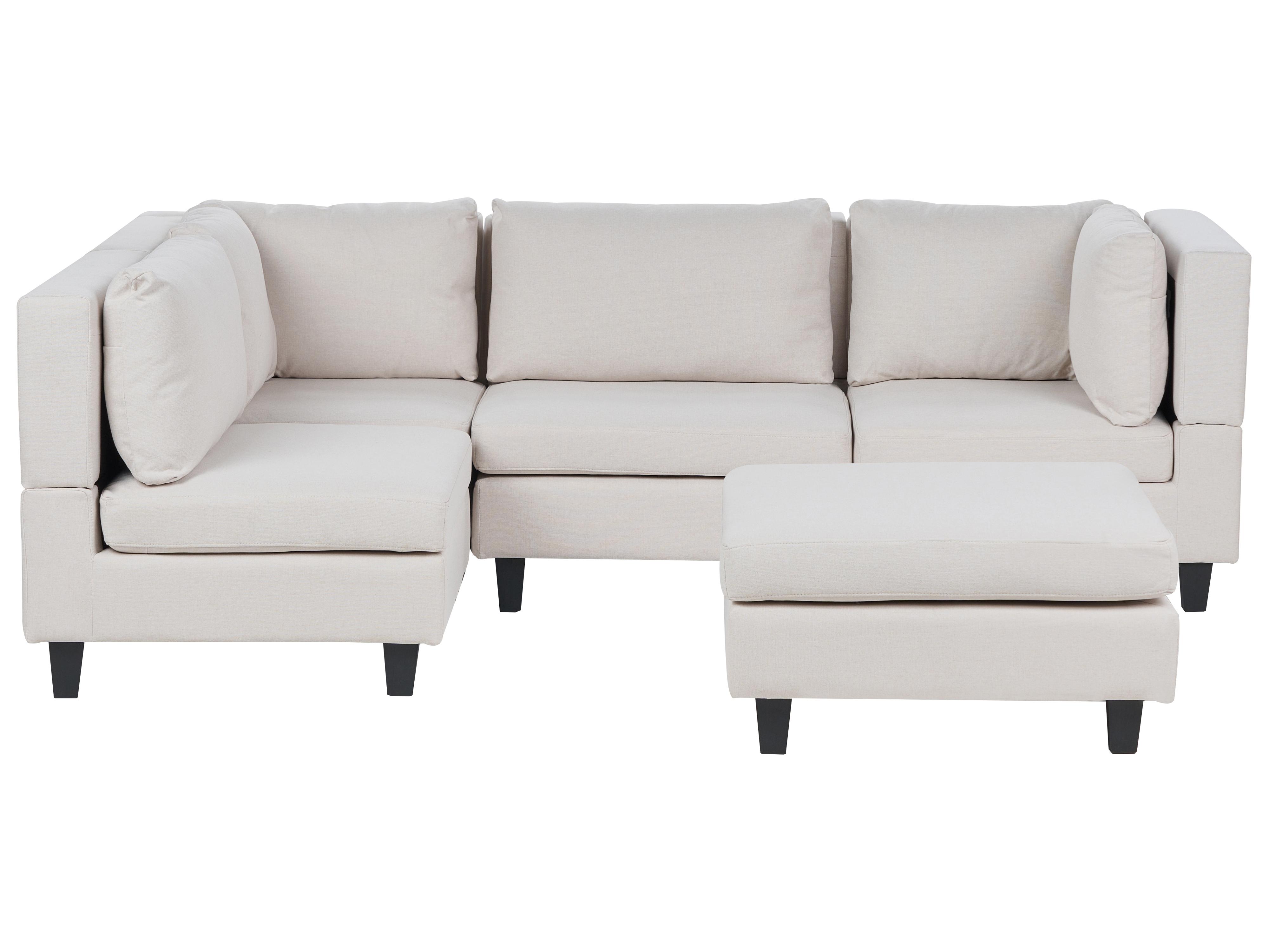 Modular Corner Sofa 4 Seater UNSTAD Fabric Light Beige with Ottoman Right Hand