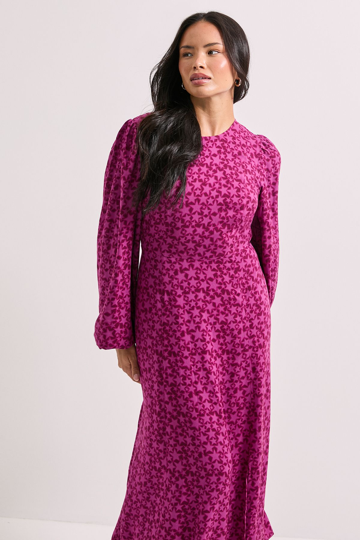 Dorothy Perkins Empire Star Seam Split Detail Printed Midi Dress