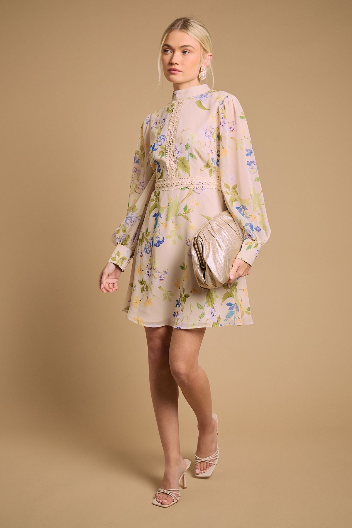 Oasis Print Collar Mini Fit and Flare Dress