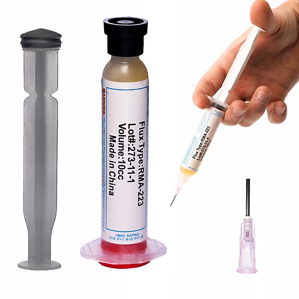 Flux de Soudure RMA-223 - Gel No Clean 10cc, Set 5x avec Poussoir et Aiguille, Précision électronique