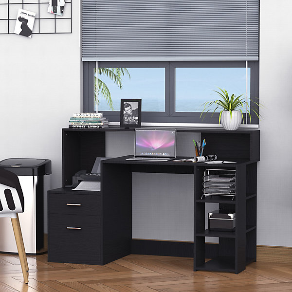 Bureau informatique multimédia design multi-rangement dim. 137 x 55 x 92 cm noir