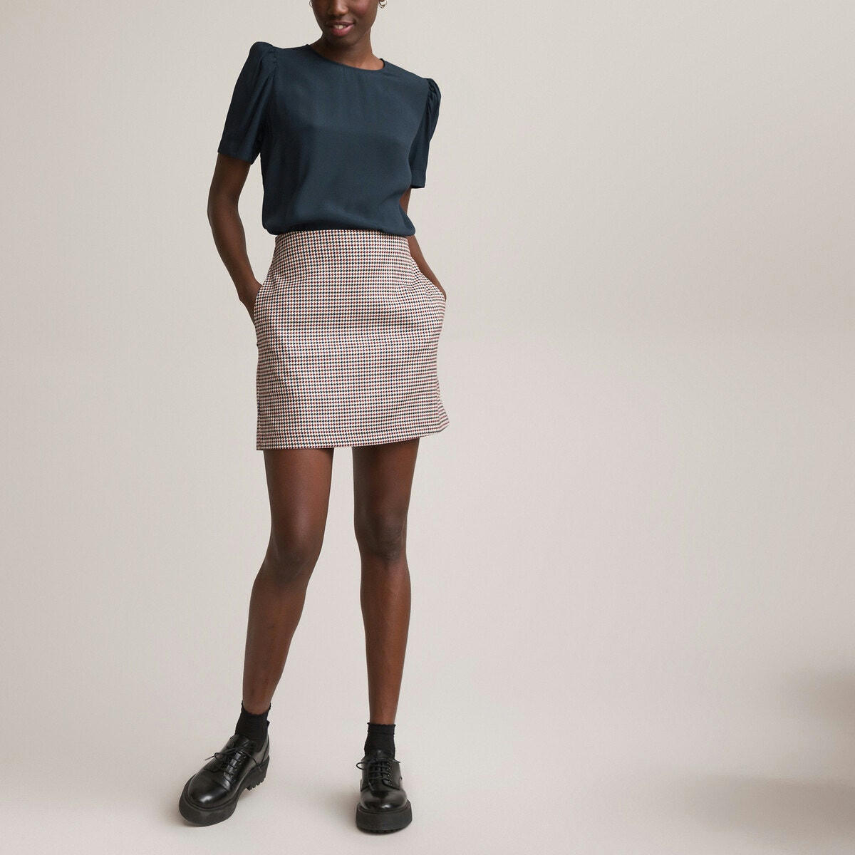 Blouse col rond, manches courtes