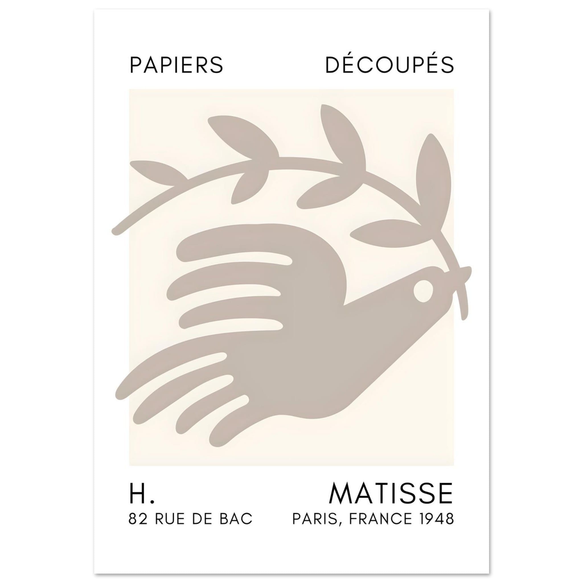 Artfulprints Poster Matisse - Peace dove grey  - 70x100 cm - Grijs