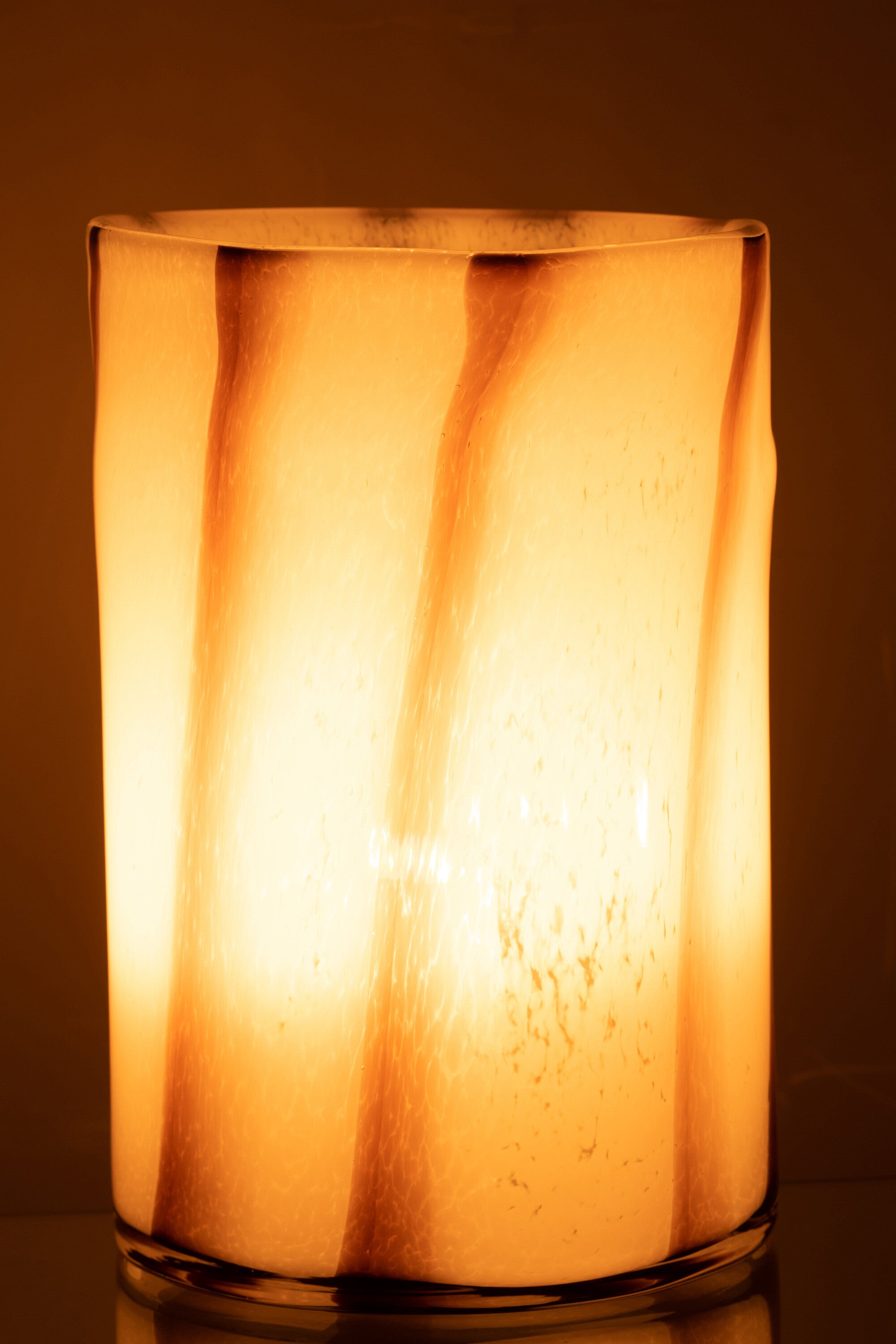 J-Line windlicht Strepen Safari - glas - wit/bruin - large