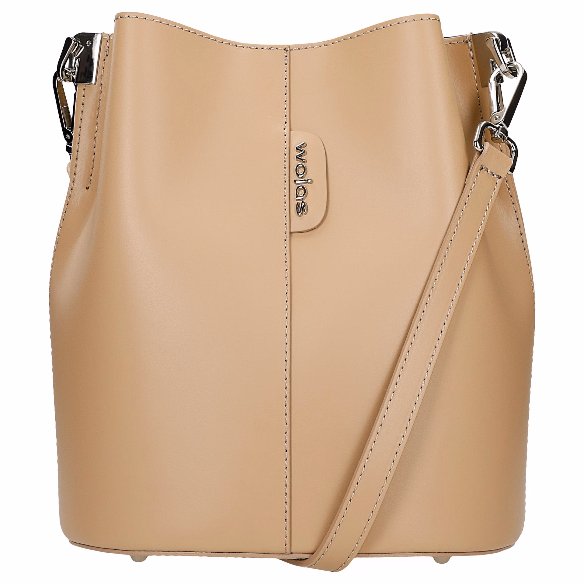 Beżowa skórzana torebka damska bucket bag