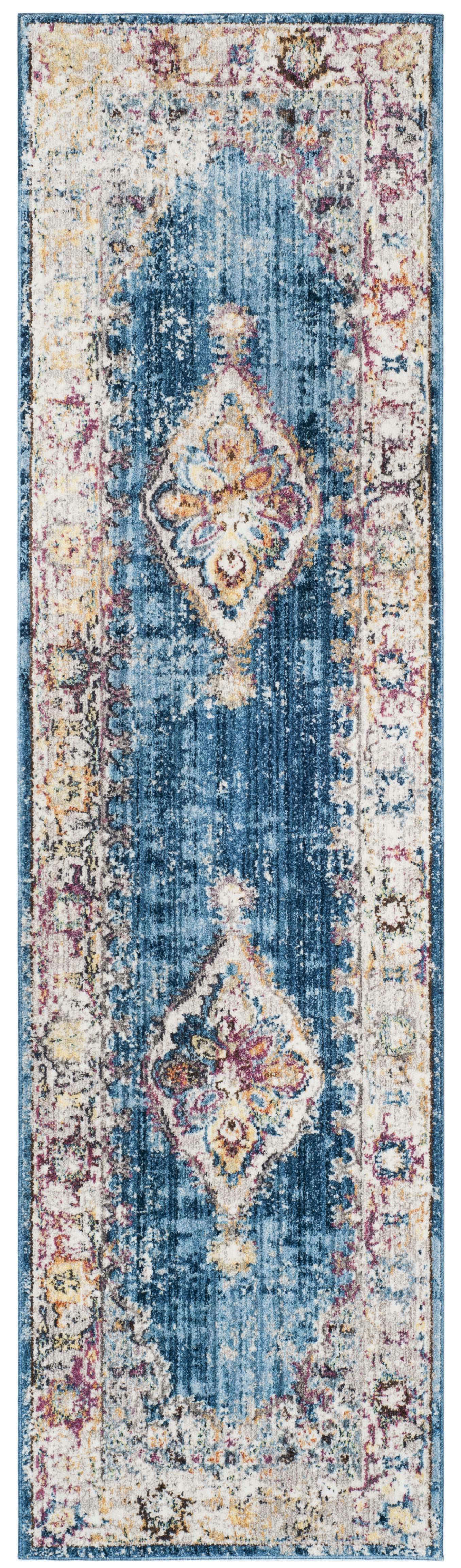 BRISTOL - Tapis de salon interieur en bleu & ivoire, 69 x 244 cm