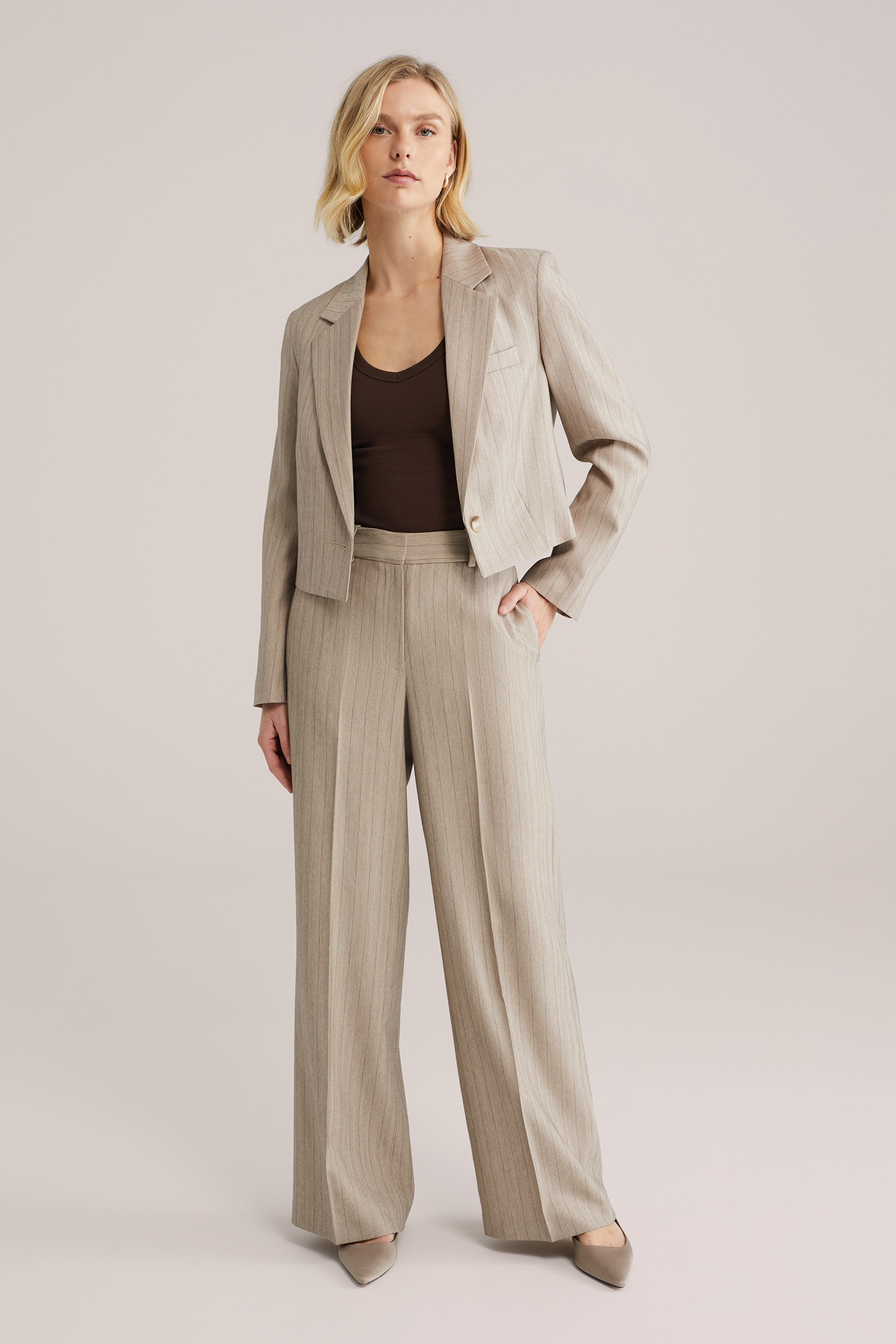 Dames wide leg pantalon met krijtstreep
