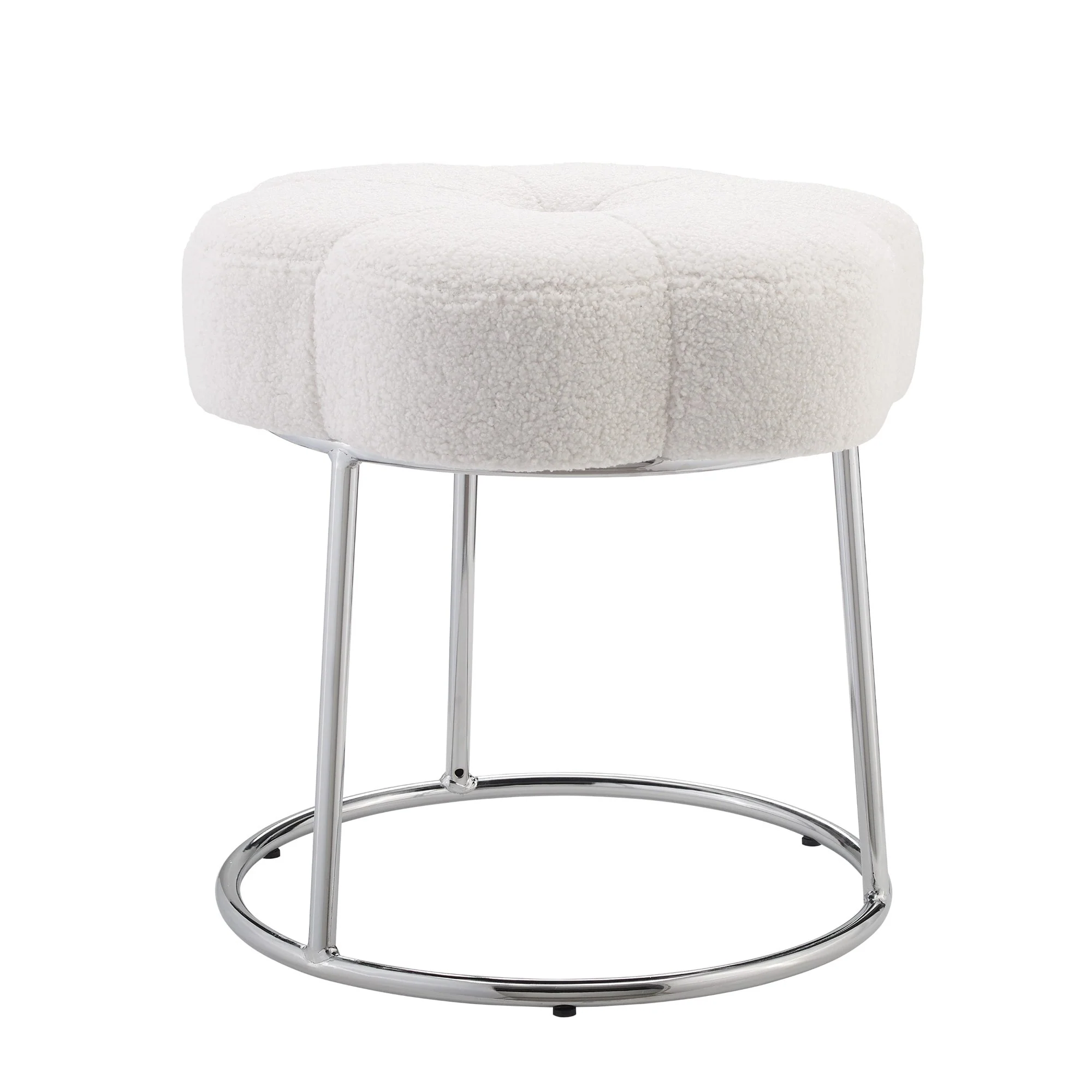 Floral Accent Vanity Stool - 17.75 - White and Silver