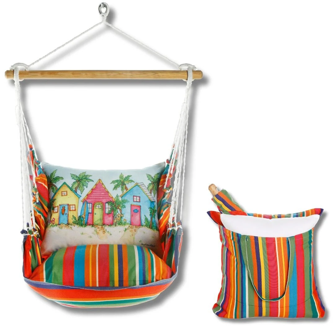 Magnolia Casual Swing Set 4 piece - Le Jardin Stripe w/ Colorful Beach Cottages