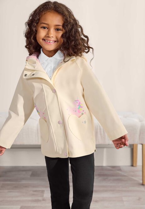 Younger Girls Cream Unicorn Coat