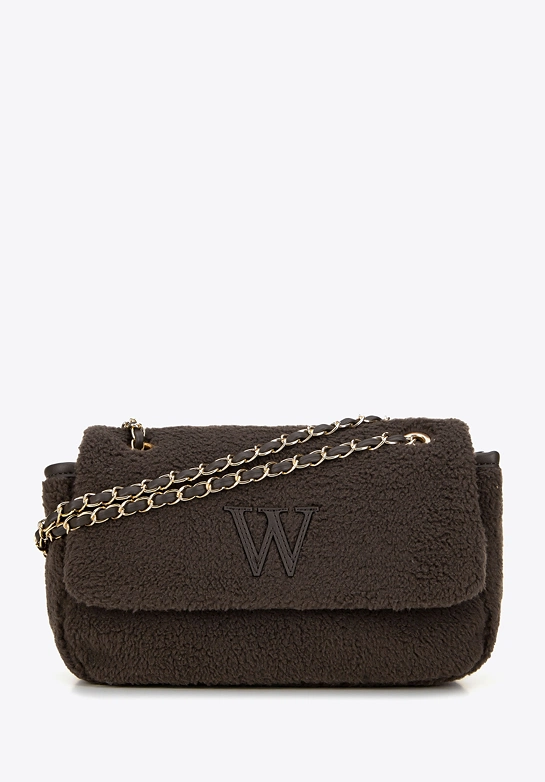 Damska torebka crossbody z futerkiem ciemny brązowy