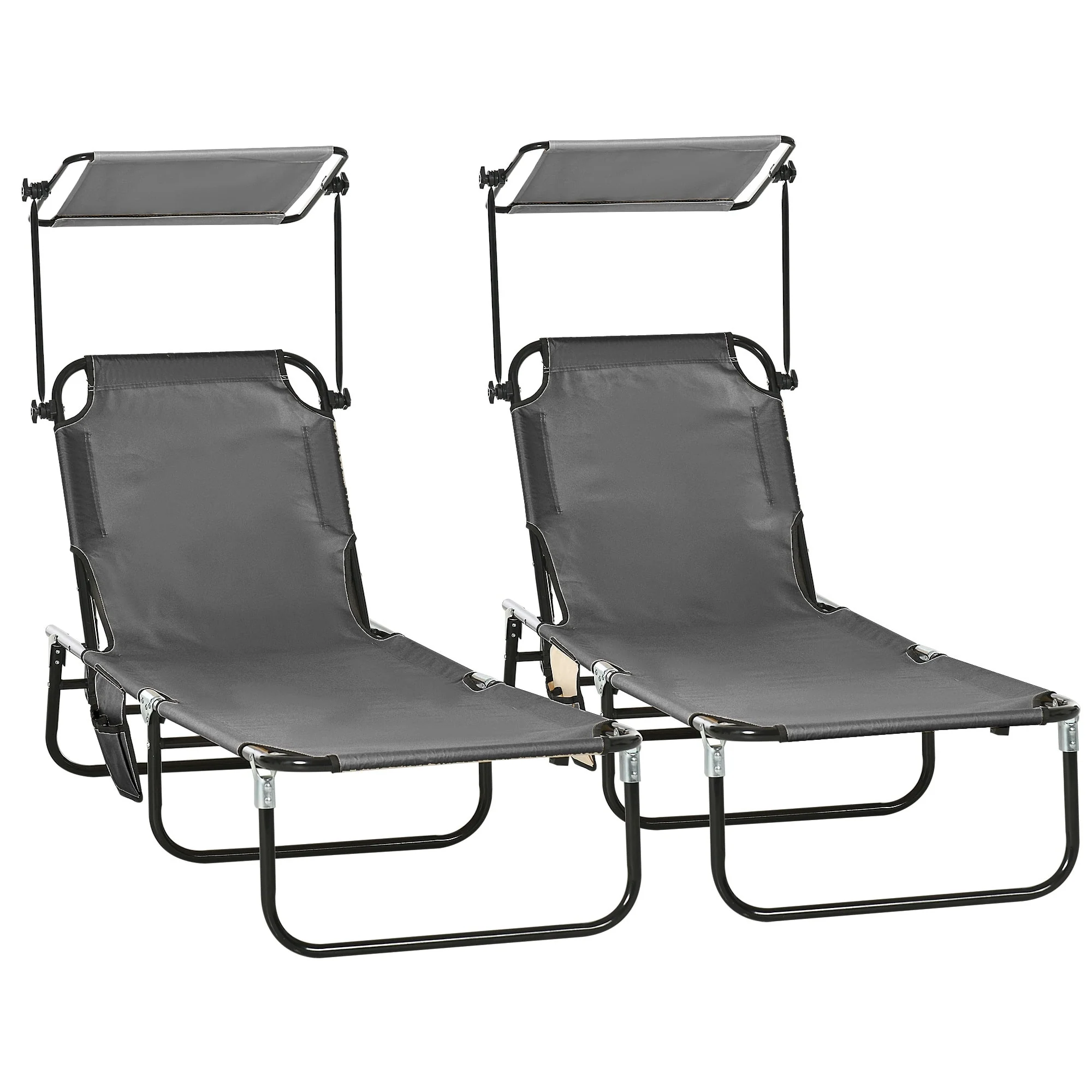 Outsunny Folding Chaise Lounge Pool Chairs, Outdoor Sun Tanning Chairs with Canopy Shade, Reclining Back
