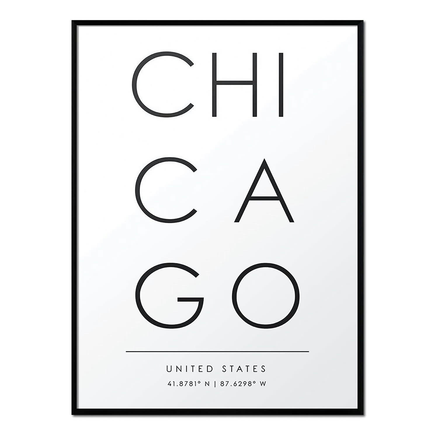 CIUDADES - Affiche avec cadre noir - Chicago - 50x70