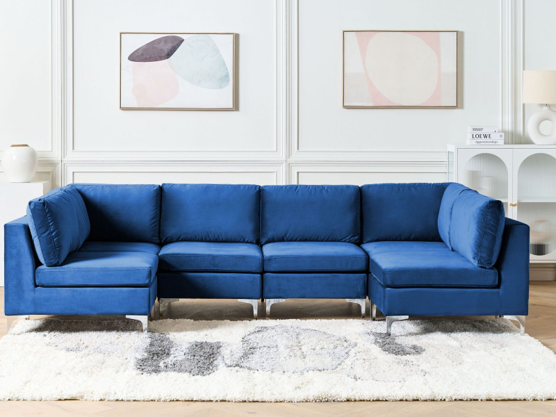 Sofa modułowa kształt U welurowa niebieska