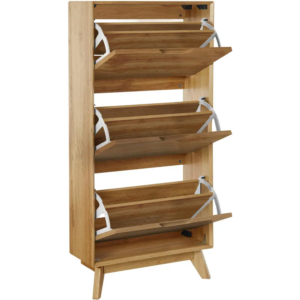 Ezra - Schoenenkast met 3 kleppen in eiken spaanplaat