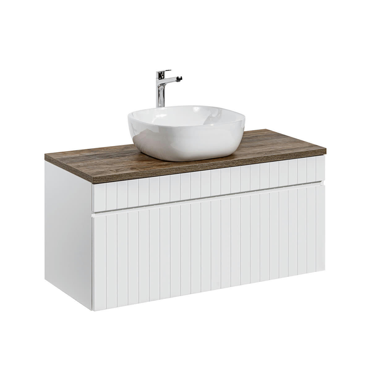 - Meuble simple vasque 100cm blanc et naturel