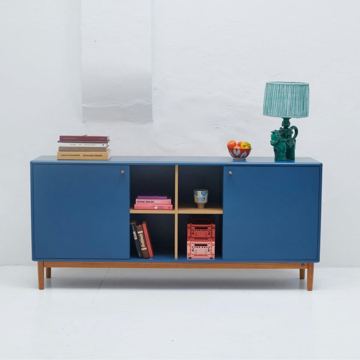 MARCEAU - Buffet en bois 2 portes et niches 175cm bleu