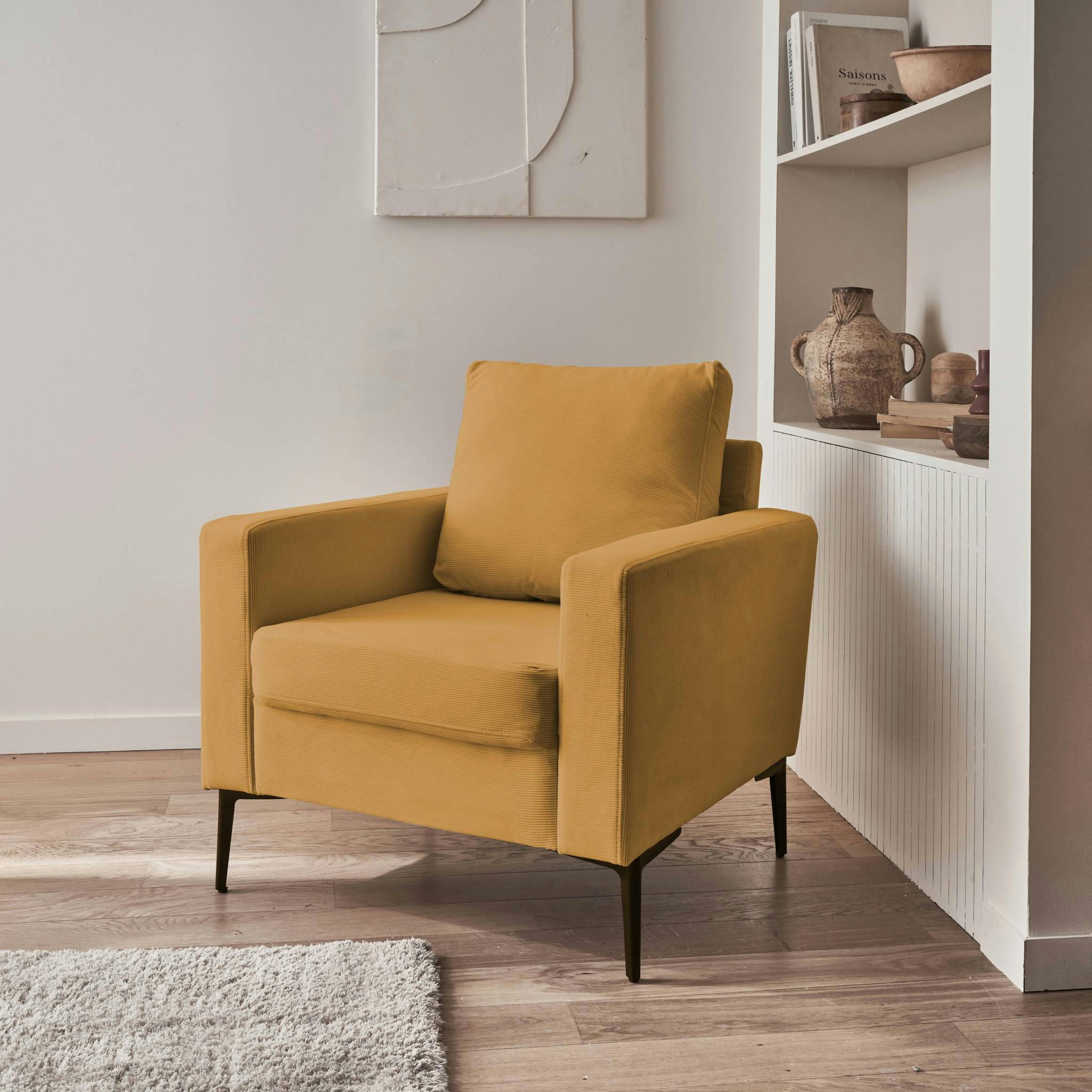 BJORN - Fauteuil en velours côtelé ocre