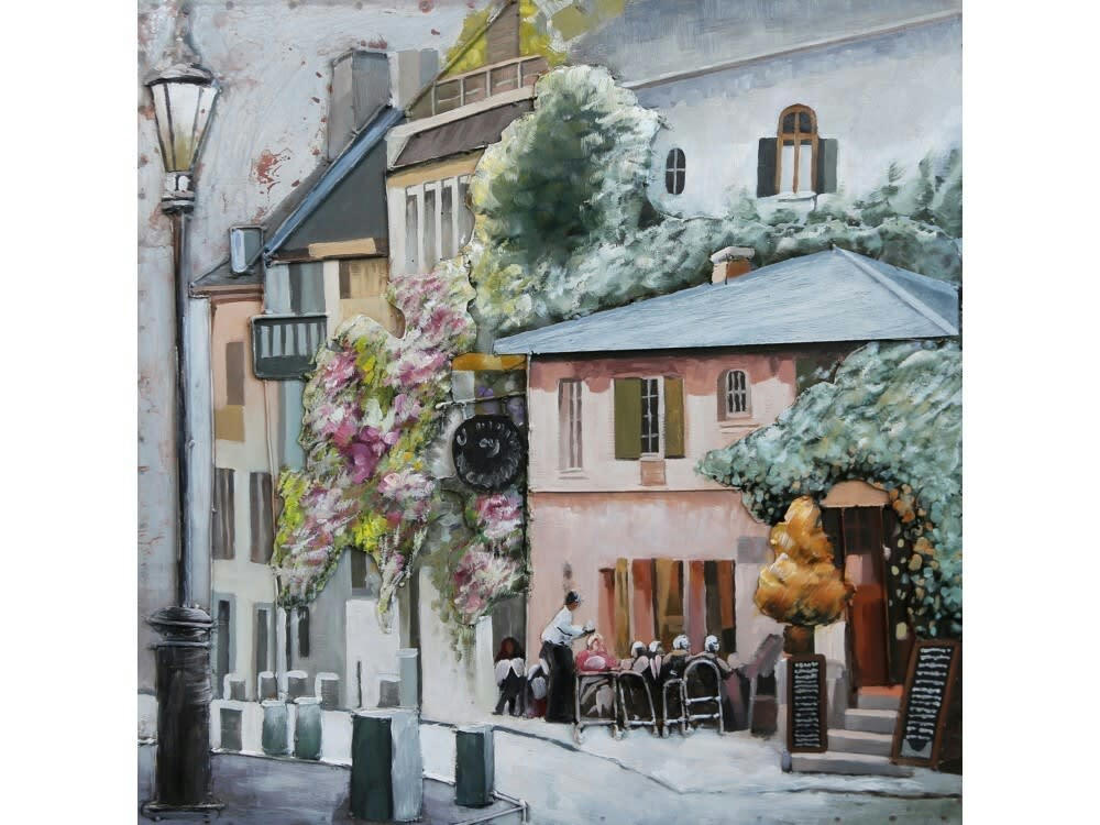 MÉTAL BRASS - Tableau relief en métal au cœur du village 60x60