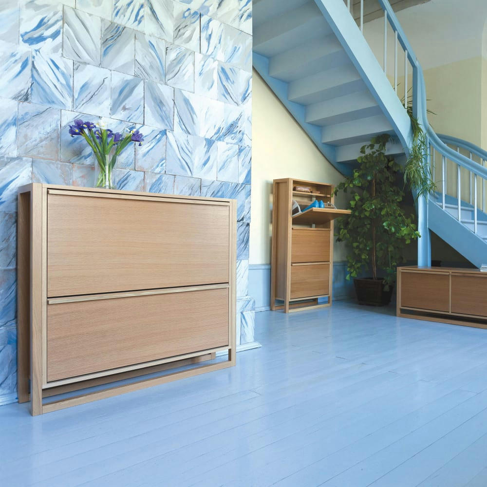 NEWEST - Meuble à chaussures 2 compartiments en bois L100cm bois clair