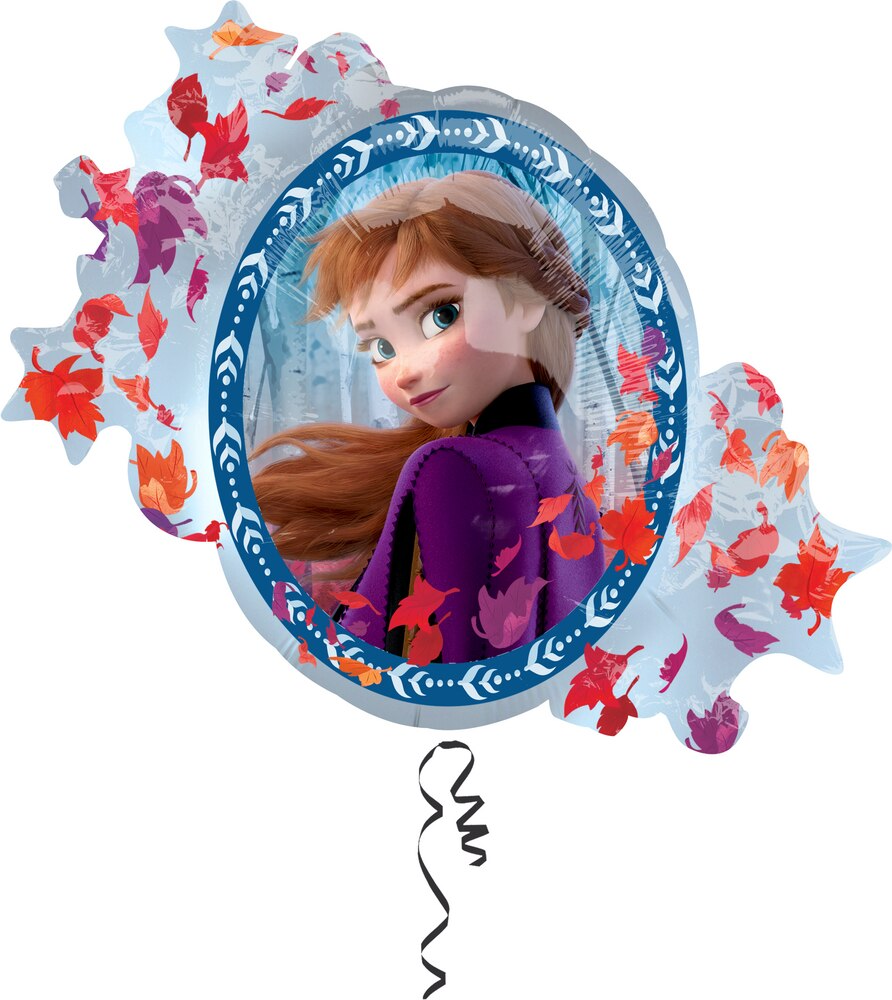 Disney Frozen Elsa & Anna Round Satin Foil Balloon, Blue, 31-in, Helium Inflation & Ribbon Included for Birthday Party