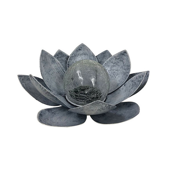 Nénuphar solaire en métal vieilli- diffuseur en verre avec effet verre brisée- Diamètre 22cm- 7 Lumens- Eclairage extérieur Jardin