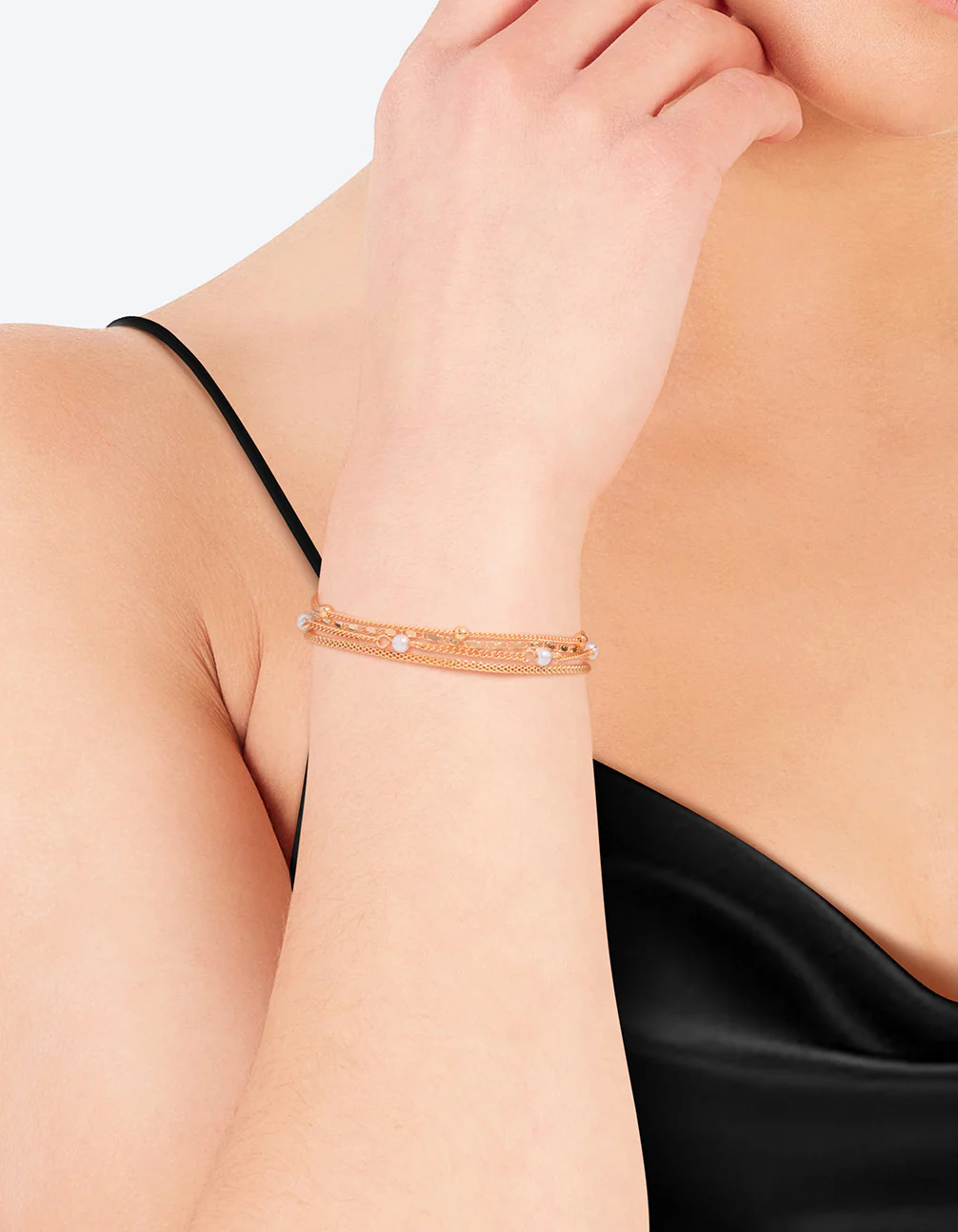 Gold Chain Pearl Anklet Bracelet Pack