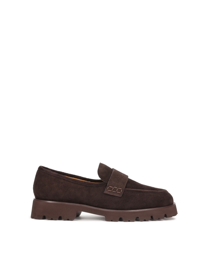 Brown suede slip on shoes