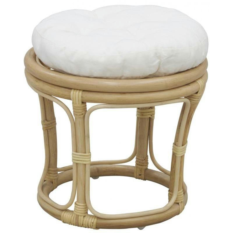 - Tabouret en rotin avec coussin uni naturel