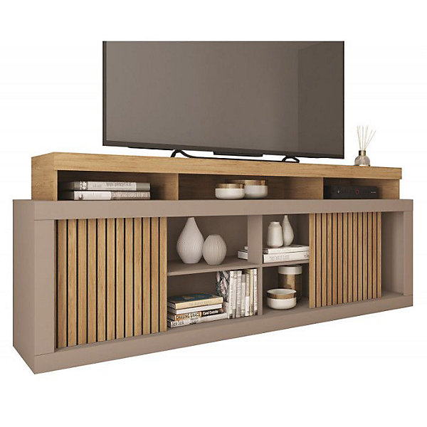 Meubles d appoint - Caemmum - Meuble TV 70 Pouces Chêne et Gris 2 Portes - SEJOUR
