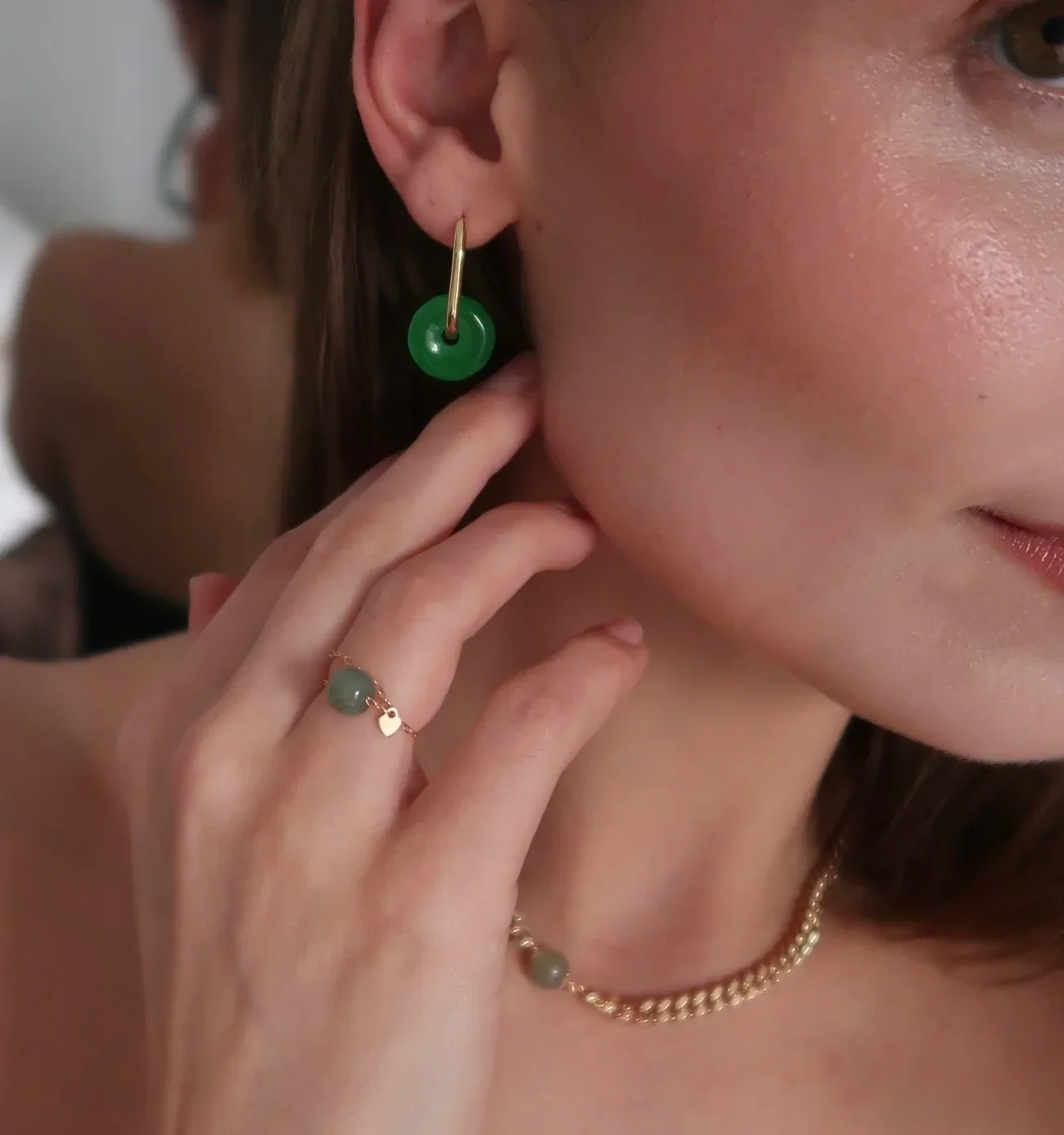 Willow — Green Jade Stone Hoop Earrings