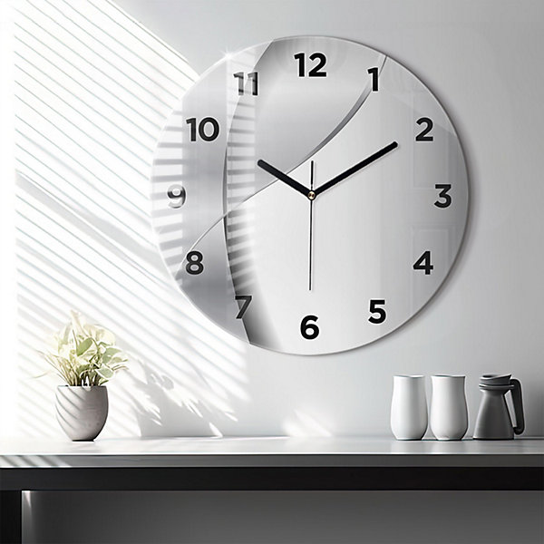 Horloge murale Wallfluent fi60 cm Avec chiffres Aiguilles noires Abstraction argentée 1 pcs