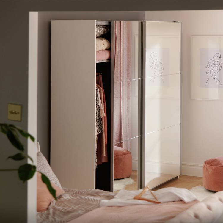 Habitat Holsted Mirrored 200cm Sliding Wardrobe - White