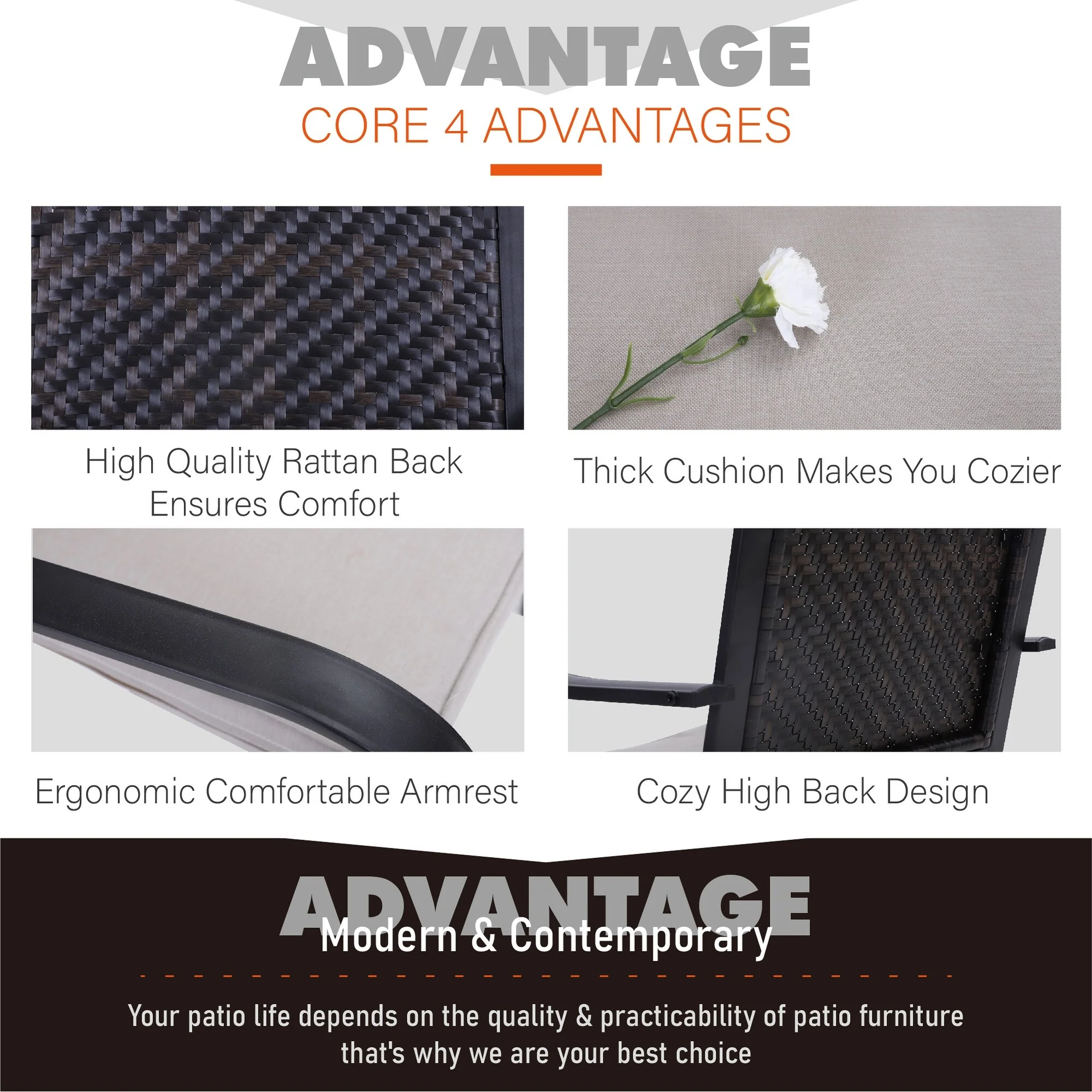 MAISON ARTS Patio Dining Chairs, 2 Rattan Chairs with Cushions